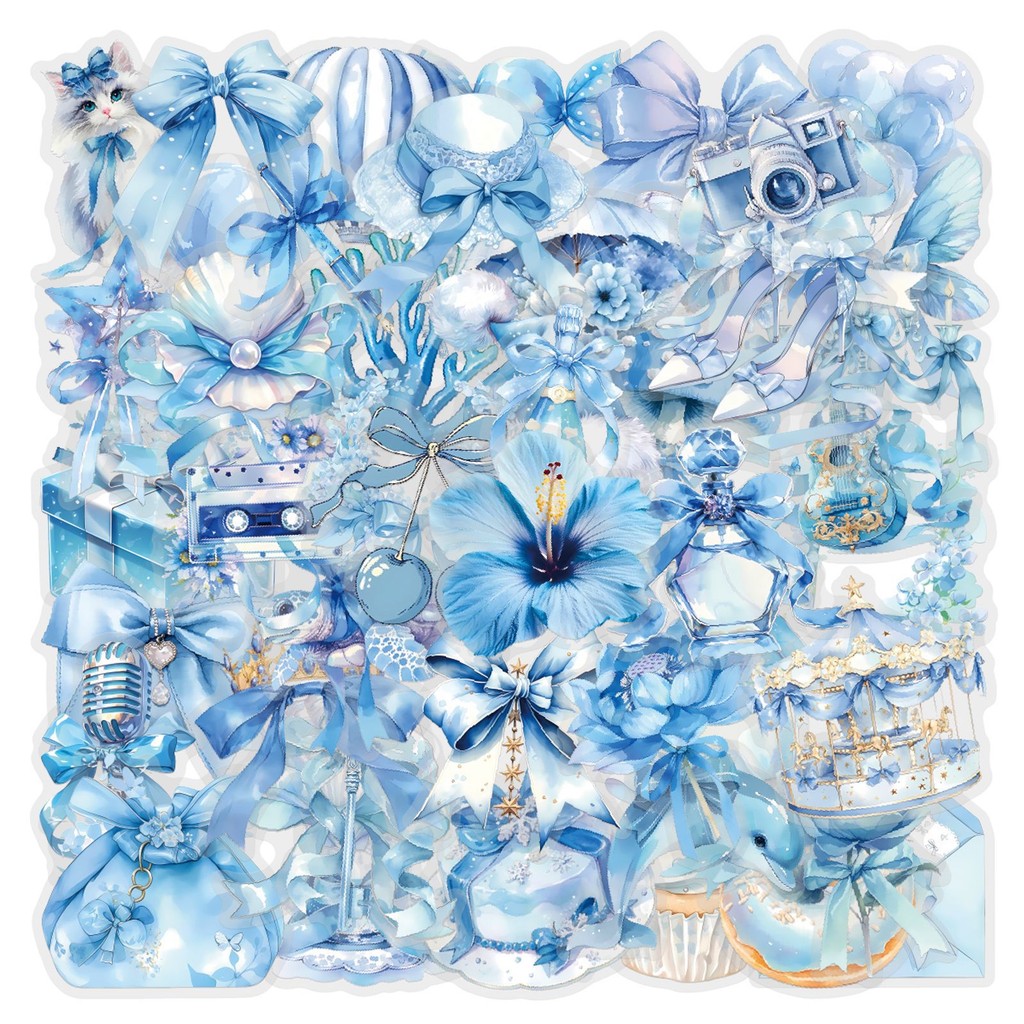 Pet Supplies In Store - 60Pcs Paket Stiker Coquette Biru -
